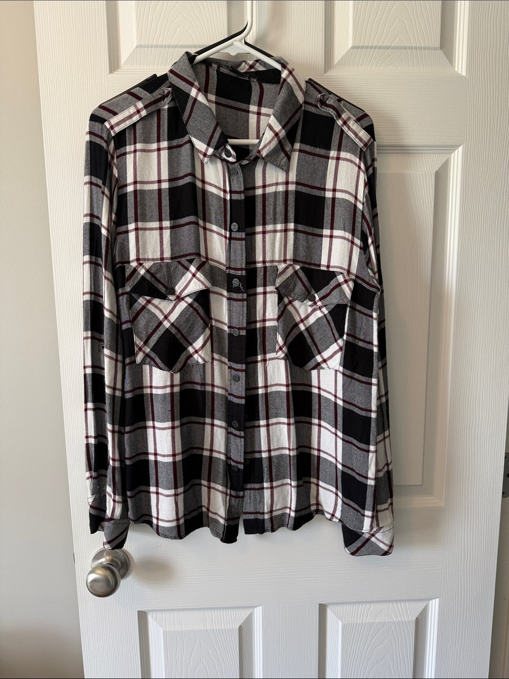 Sanctuary Black, White & Gray Plaid Button-Down Shirt